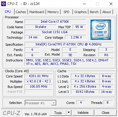 CPUID Skylake Core i7 6700K